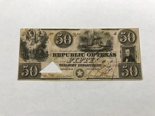 A&O-1840 テキサス共和国 $50 -A9-カットキャンセル-裏面良好