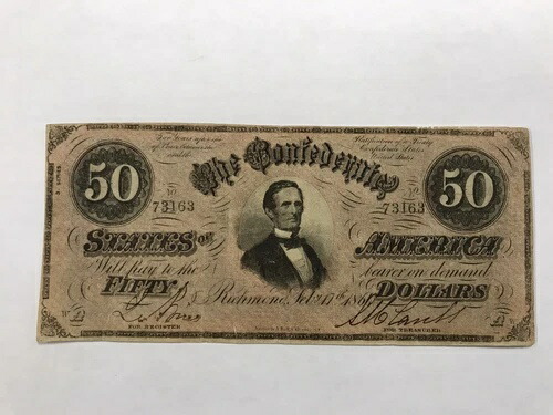 A&O-未上場新発見 1864年 南軍 $50 3 Over 4 シリーズ トレスシール付き