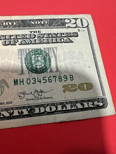 ファンシーシリアル番号 $20 2013 MH 0 3456789 B ほぼソリッド シリアルラダー-