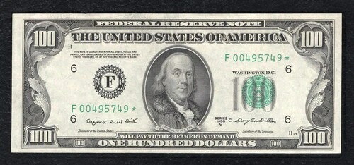 FR. 2160-F* 1950-C $100 *STAR* FRN 連邦準備銀行券 アトランタ、ジョージア州 GEM UNC (C)