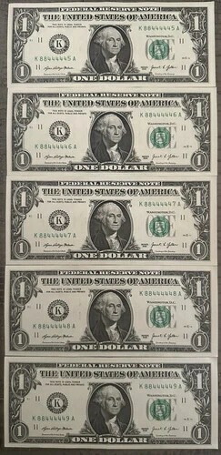 (5) 順次 $1 請求書バイナリ/トリナリーシリアル番号 88444445-884449 のロット-