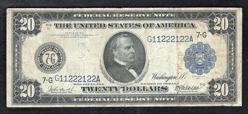 FR. 988 1914 $20 FRN 連邦準備銀行券 シカゴ、イリノイ州「ファンシーバイナリーシリアル番号」VF