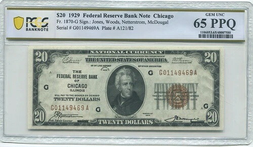 Fr 1870-G 1929 シカゴ連邦準備銀行券 PCGS 紙幣 Gem Unc. 65 PPQ