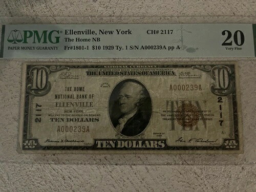 1929年 エレンビル NY ニューヨークホームナショナル銀行券 PMG 20