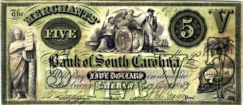NC Cheraw, NC 1857 $5 廃止紙幣-