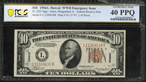 Fr 2303 1934A 10ドル ハワイ第二次世界大戦緊急発行 PCGS 40 PPQ｜WORLD RESOURCE【QUEEN店】
