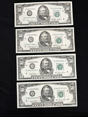 ヴィンテージ US $50 ビルシリーズ 1981 (3) と 1985 (1) 4 枚ロット流通-