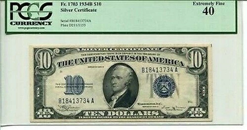 FR 1703 1934B 10ドル銀貨証明書 40 非常に良好|WORLD RESOURCE【QUEEN店】