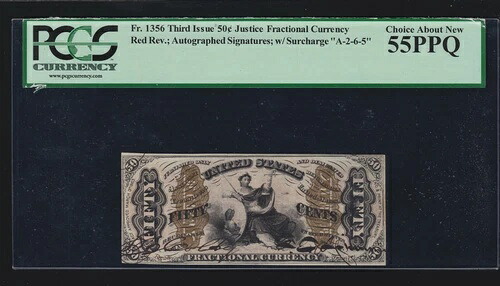 米国50セント分数紙幣（直筆サイン入り）FR 1356 PCGS 55PPQ (01)