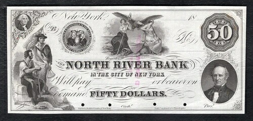 1800年代 $50 ニューヨーク市のノースリバーバンク NY遺跡プルーフ UNC- 110,000円