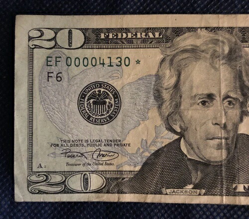 2004年 $20 FRN 4 桁 * スター * (シリアル番号 00004130 *) [ウルトラレア] 4 レアリティ in 1-