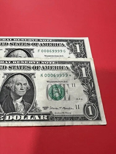 ファンシーシリアル番号 (2)$1 2017 0006 9999 * クアッドスターノートマッチングフリッパー S#-