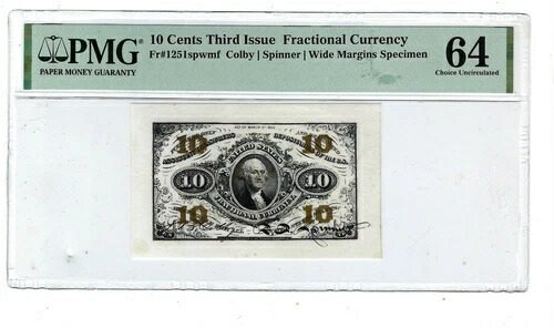 1864-69年 アメリカ 10セント フラクショナル通貨 FR-1251 SPWMF PMG 64 見本