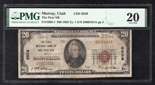 1929年 20ドル ファースト・ナショナル・バンク・オブ・マレー、ユタ州 国立通貨 CH. #6558 PMG VF-20|WORLD RESOURCE【QUEEN店】