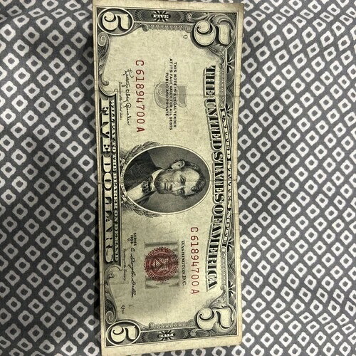 1953-C $5「レッドシール」法定通貨 CVF-XF Fr. 1535年