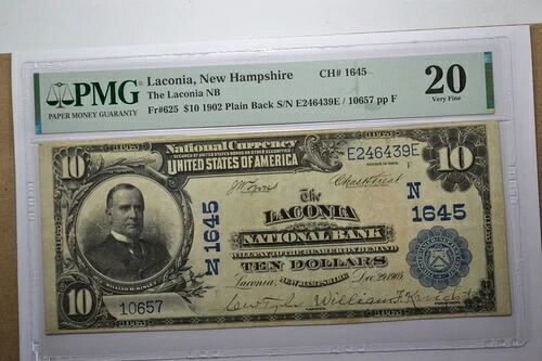 ラコニア、ニューハンプシャー州 - $10 1902 PB Fr. 599 ラコニア国立銀行 Ch. # (N)1645. PMG VF-20