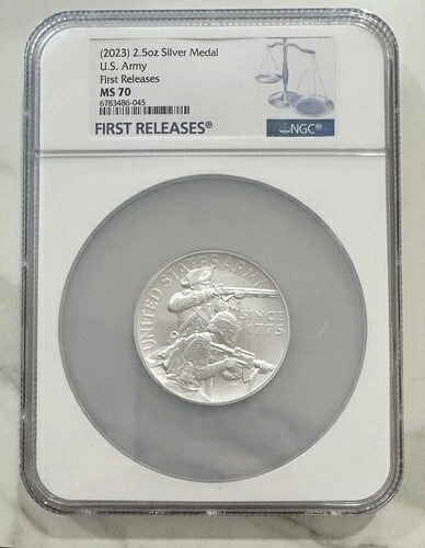 2023年 - 2.5オンス アメリカ陸軍銀メダル - NGC MS 70 - 初公開