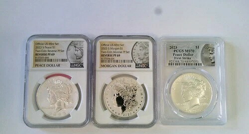 2023 NGC モルガン＆ピースダラーコイン2枚セットと2023 PCGS MS70 ピースダラー