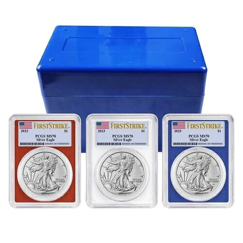 2023年 1ドル アメリカン シルバー イーグル 3枚セット PCGS MS70 FS 旗ラベル 赤 白 青