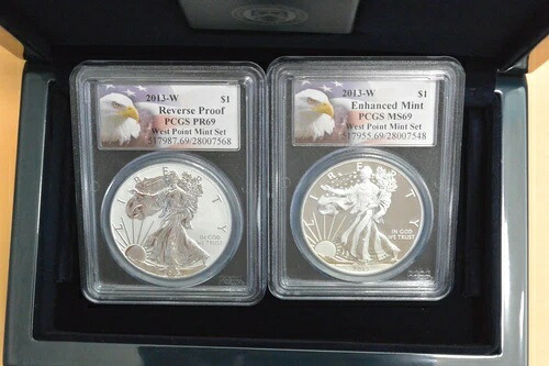 2013-W ウェストポイント シルバーイーグル 2枚セット PCGS PR69/MS69 リバース/エンハンスド