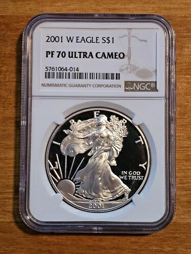 2001-W アメリカン シルバー イーグル NGC PF70 ウルトラカメオ 1オンス トロイ .999 シルバーコイン
