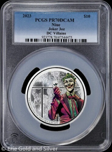 2023年 10ドル ニウエ 3オンス シルバー プルーフ カラーライズ DC ヴィランズ ジョーカー PCGS PR 70 DCAM