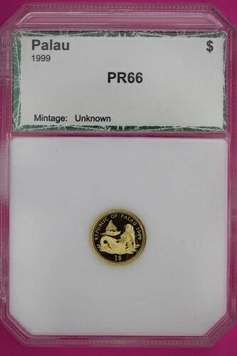 1999年パラオ1ドル金貨プルーフカメオ1.25グラム.999保証本物スラブ932