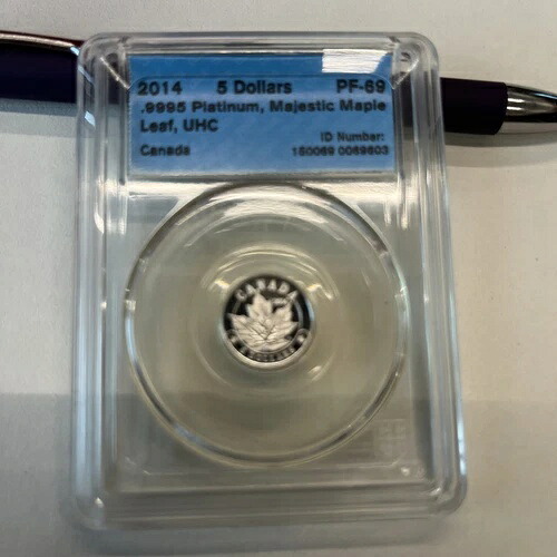 カナダ 2014年 5ドル .9995 プラチナ マジェスティック メープルリーフ。UHC PCGS PF-69
