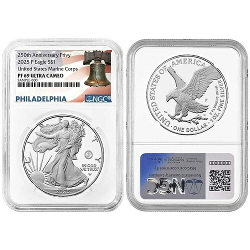 プレセール ? 2025-P プルーフ $1 アメリカン シルバー イーグル 海兵隊 プライベート NGC PF69UC Li