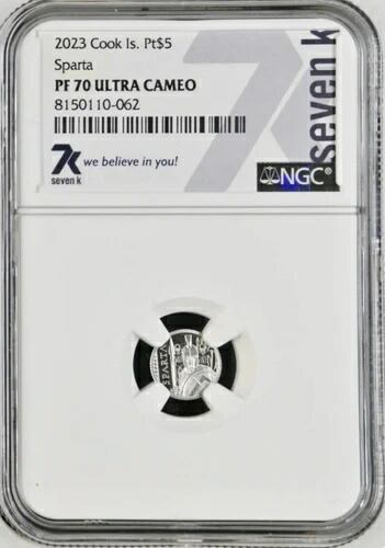 2023 スパルタ ウォリアーズ 7k メタル クック諸島 1/2g プラチナ コイン NGC PF70 レア!