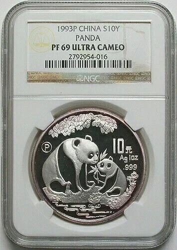 中国 1993年 10元銀貨 パンダコイン オンス NGC プルーフ PF 69 ウルトラカメオ UC 82,280円