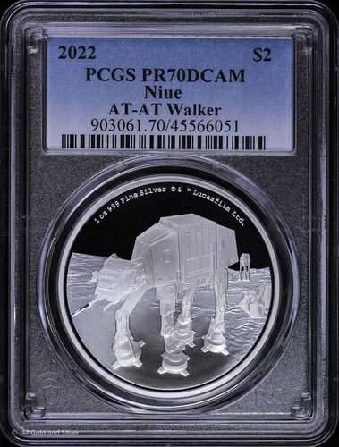 2022年 2ドル ニウエ 1オンス .999 シルバー プルーフ AT-AT ウォーカー PCGS PR 70 DCAM | スター・ウォーズ