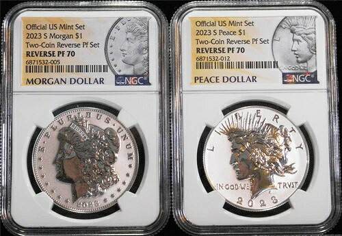 2023-S リバースプルーフ シルバー モルガン/ピースダラー NGC PF70 公式米国造幣局セット｜WORLD RESOURCE【QUEEN店】