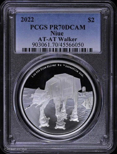 2022年 2ドル ニウエ 1オンス .999 シルバー プルーフ AT-AT ウォーカー PCGS PR 70 DCAM | スター・ウォーズ