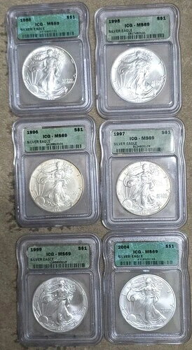 6 ICG MS 69 US .999 シルバーイーグル $1 1986 1995 1996 1997 1999 2004 L23312