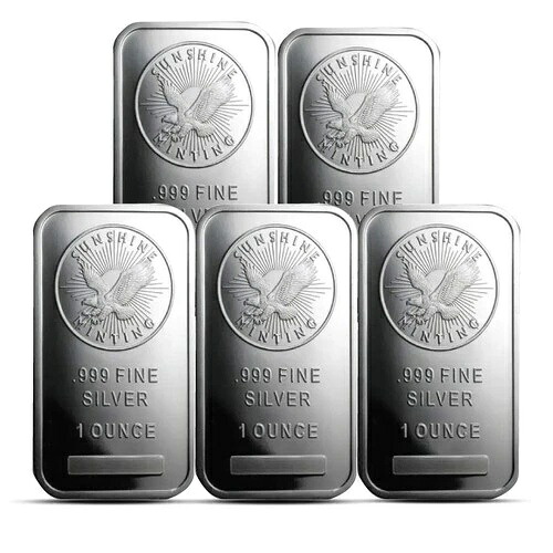 1オンス サンシャインミント シルバーバー（5個入り）｜WORLD RESOURCE【QUEEN店】 89,540円