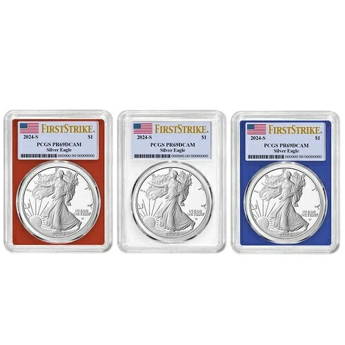 3点セット - 2024-S $1 1オンス プルーフ アメリカン シルバー イーグル PCGS PR69DCAM FS フラッグ