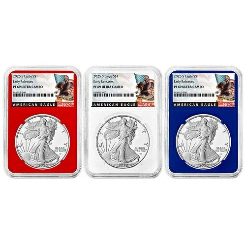 3点セット - 2025-S $1 1オンス プルーフ アメリカン シルバー イーグル NGC PF69UC ER ブラックラベル