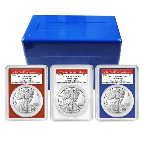 2022-S プルーフ $1 アメリカン シルバー イーグル 3枚セット PCGS PR70DCAM FDOI サンフランシスコ