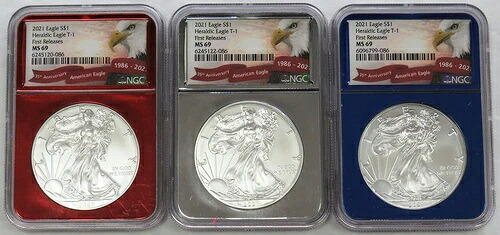 2021 TY-1 アメリカン シルバー イーグル メタリック レッド ホワイト ブルー NGC MS 69 ファーストリリース 89,540円