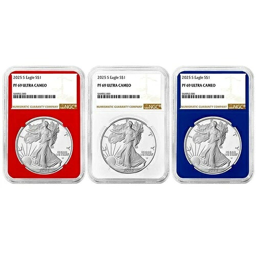 3点セット - 2025-S $1 1オンス プルーフ アメリカン シルバー イーグル NGC PF69UC ブラウンラベル レッド