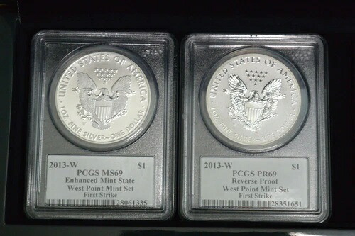 2013-W シルバーイーグル 2枚組コインボックスセット PCGS PR69/MS69 リバース/エンハンスド エドマンド・モイ