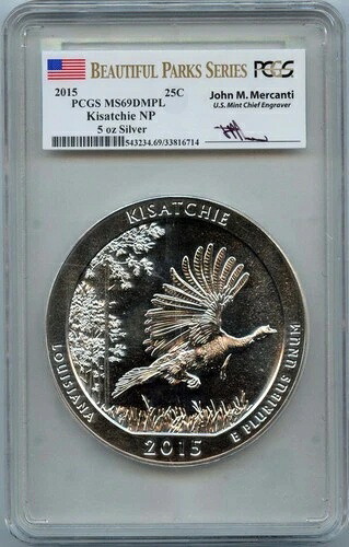 2015年 5オンス シルバー キサッチー LA 25セント PCGS MS69DMPL サイン入り｜WORLD RESOURCE【QUEEN店】