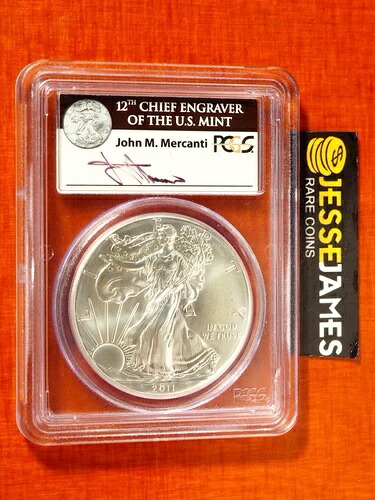 2011 S シルバーイーグル PCGS MS70 ジョン・マーカンティ サイン入り 25周年記念セットより｜WORLD RESOURCE【QUEEN店】