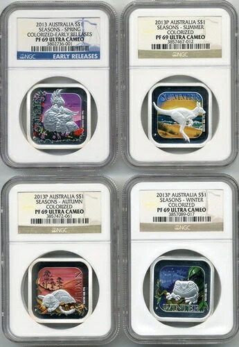2013年 オーストラリア 1ドル 四季 1オンス銀貨4枚セット ウルトラカメオ - NGC PF69