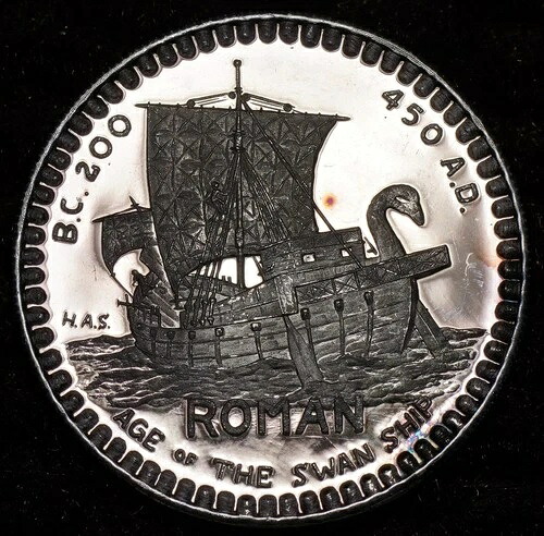 1968年製 ローマン・スワンシップ H. アルヴィン・シャープ トーニング加工済み 1オンス 999 ファインシルバー ラウンド C6220