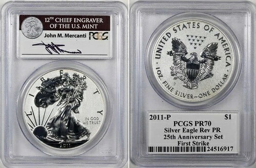2011-P リバースプルーフ シルバーイーグル PR70 PCGS MERCANTI サインラベル 25thセット PF70