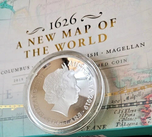 2019年 5ドル 1オンス プルーフ銀貨 - 1626年 世界地図 - 西半球