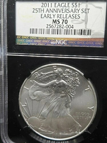 2011年 アメリカンシルバーイーグル ? ブラックラベル NGC MS70 ? 早期リリース ? ミントマークなし