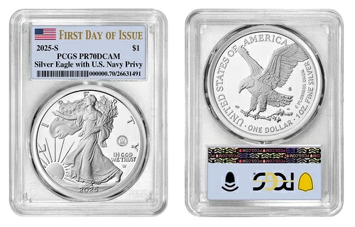 2025-S (PR70) プルーフ アメリカン シルバー イーグル ~ アメリカ海軍 プライベート FDOI 初日 PCGS｜WORLD RESOURCE【QUEEN店】